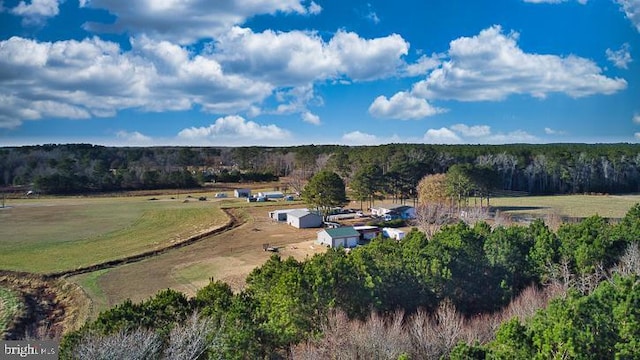 birds eye view of property featuring a rural view