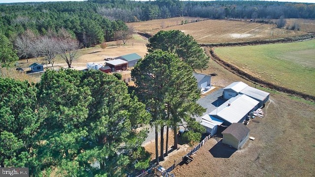 birds eye view of property featuring a rural view