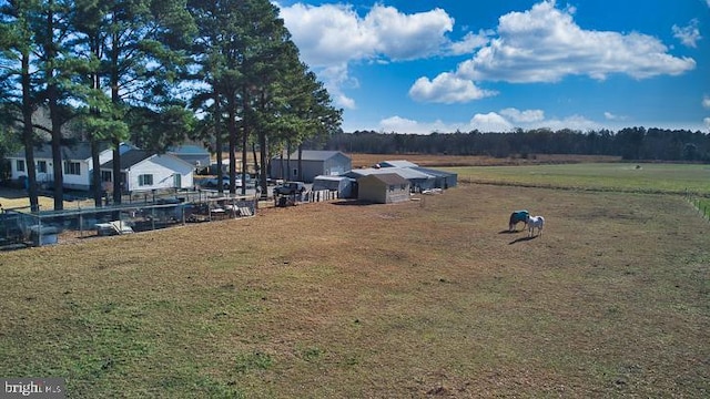 birds eye view of property with a rural view