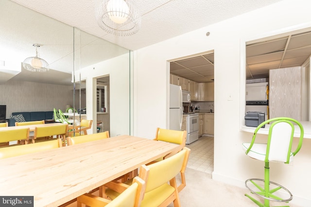 dining space with light carpet