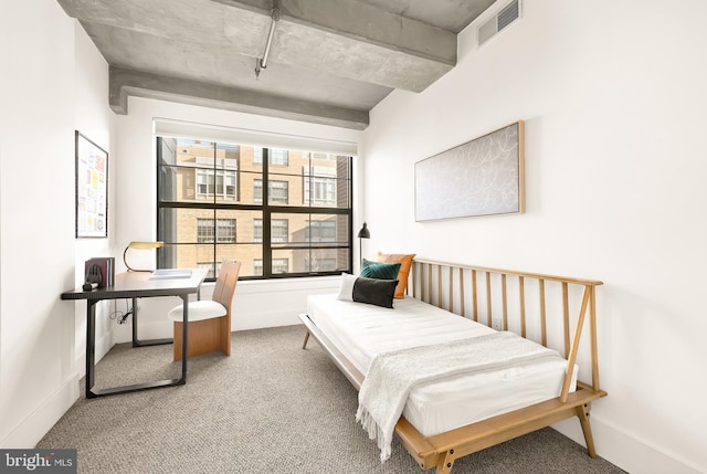 bedroom featuring visible vents, carpet floors, and baseboards