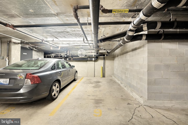 parking garage with concrete block wall