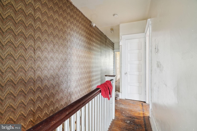 hallway with dark wood-type flooring