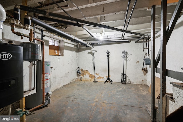 basement featuring water heater