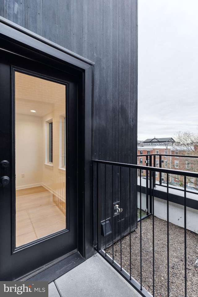 doorway to property with a balcony