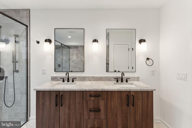 bathroom with vanity and walk in shower