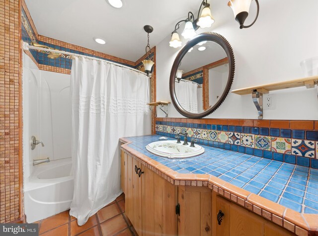 12330 Potomac View Rd, Newburg, MD 20664 - full bath with vanity, tile patterned flooring, shower / bath combo, and decorative backsplash