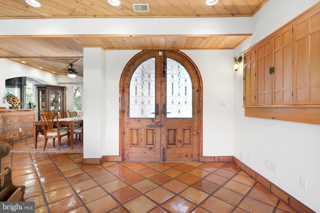 12330 Potomac View Rd, Newburg, MD 20664 - entrance foyer featuring wooden ceiling, light tile patterned floors, baseboards, ceiling fan, and recessed lighting
