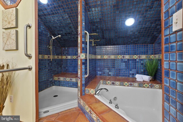 12330 Potomac View Rd, Newburg, MD 20664 - full bath with a whirlpool tub, tiled shower, vaulted ceiling, and tile patterned flooring