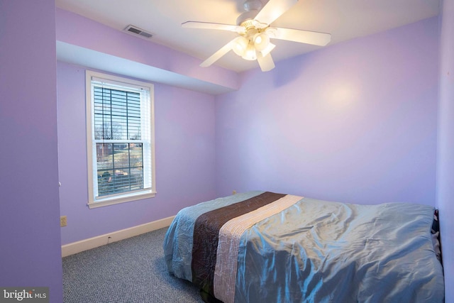 bedroom featuring ceiling fan and carpet floors