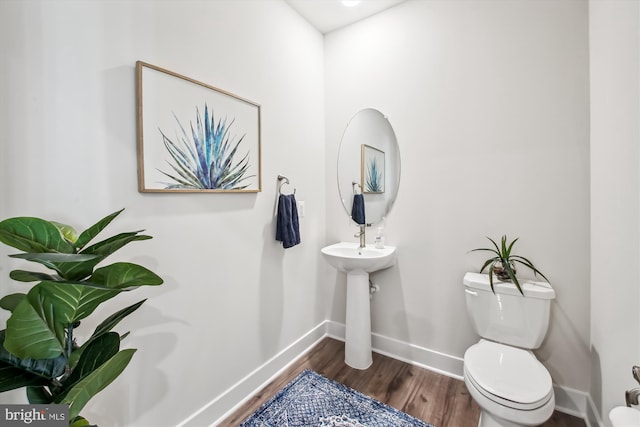 bathroom with toilet and wood-type flooring