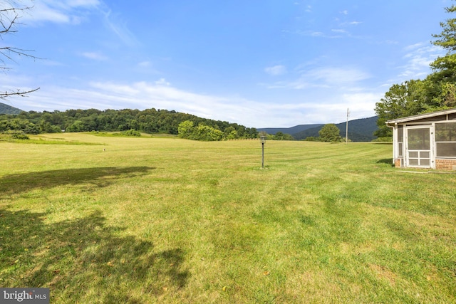 view of yard featuring a mountain view and a rural view