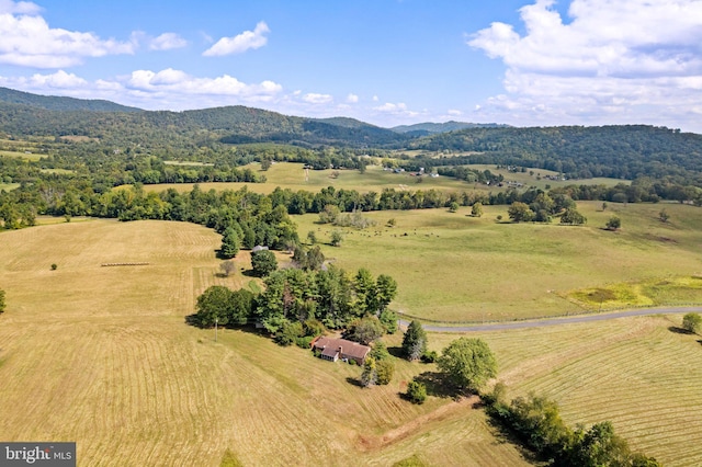 bird's eye view with a mountain view and a rural view