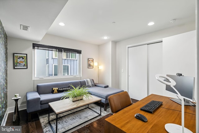 interior space with dark hardwood / wood-style flooring