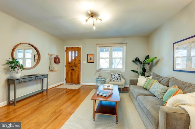 living room with light wood-type flooring