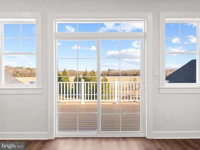 doorway to outside with plenty of natural light and hardwood / wood-style flooring