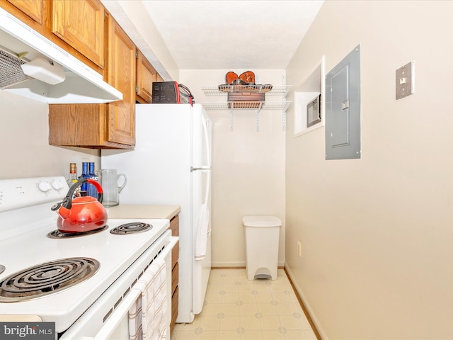 kitchen with electric panel and white electric stove