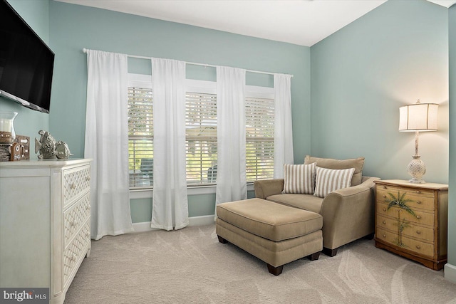 living area with light colored carpet