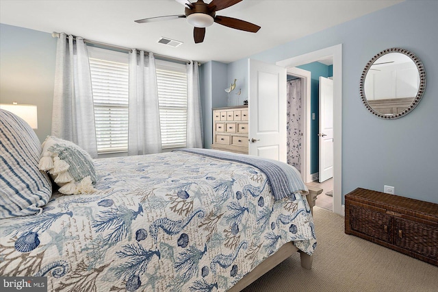 bedroom with carpet flooring and ceiling fan