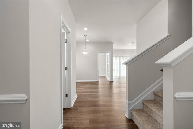 hallway featuring dark hardwood / wood-style floors