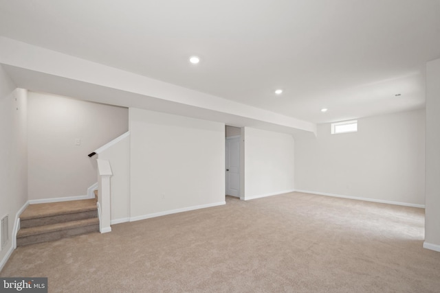 635 Corbit Dr, Middletown, DE 19709 - basement featuring light carpet, recessed lighting, baseboards, and stairs