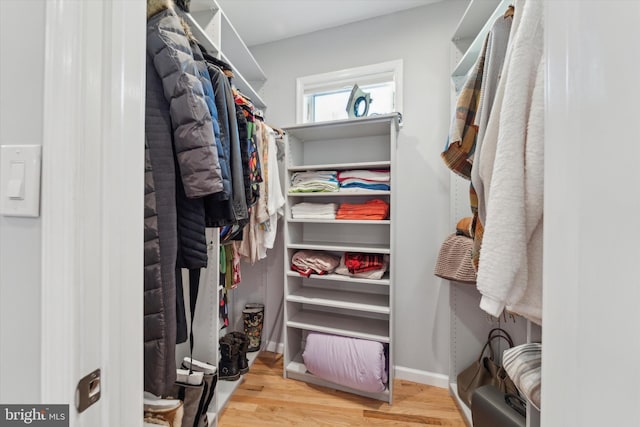 walk in closet featuring hardwood / wood-style flooring