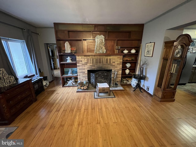 living room featuring a fireplace and light hardwood / wood-style floors