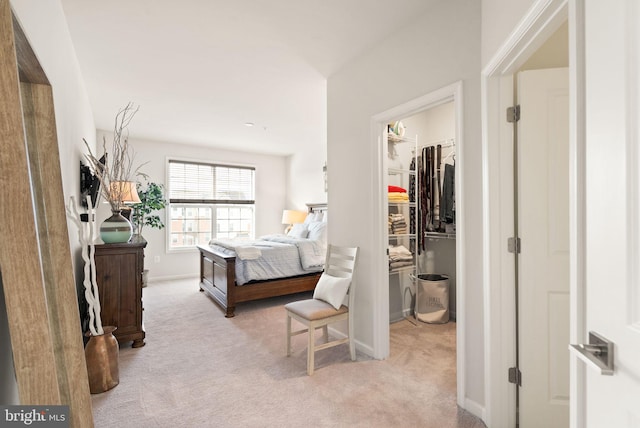 carpeted bedroom with a spacious closet and a closet