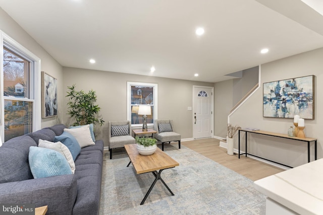 living room with light hardwood / wood-style floors