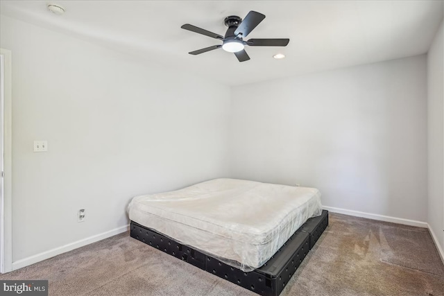 bedroom with carpet flooring and ceiling fan