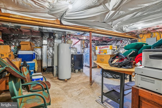 basement with water heater