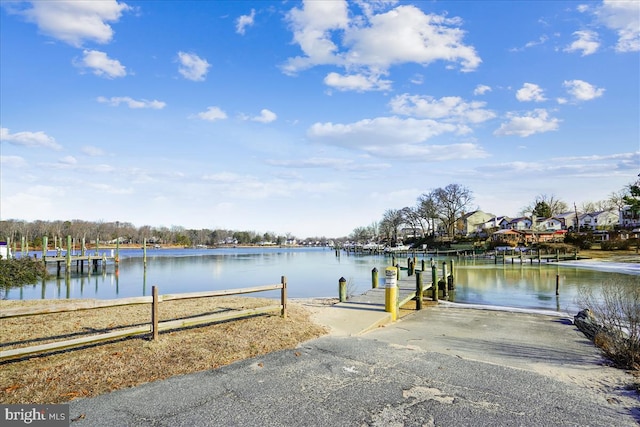 dock area featuring a water view