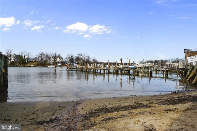 view of dock with a water view