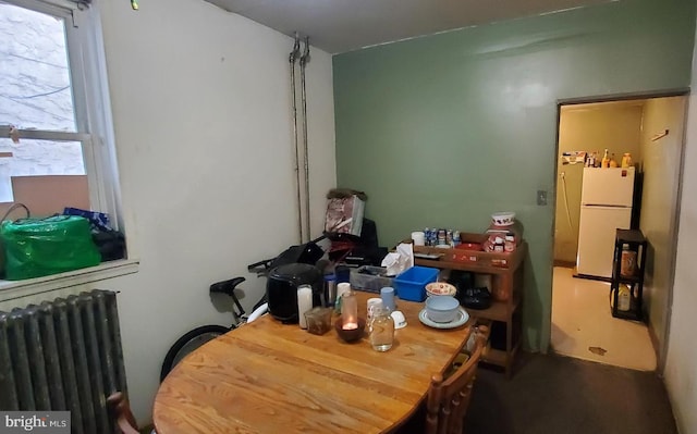 dining area featuring radiator heating unit