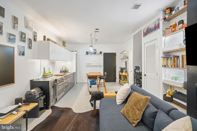 living room featuring sink