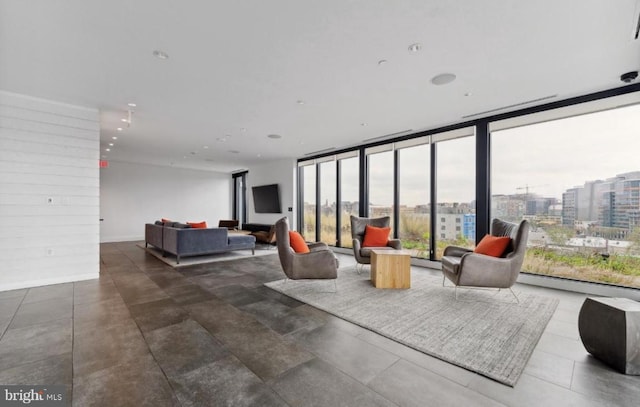 living room with expansive windows