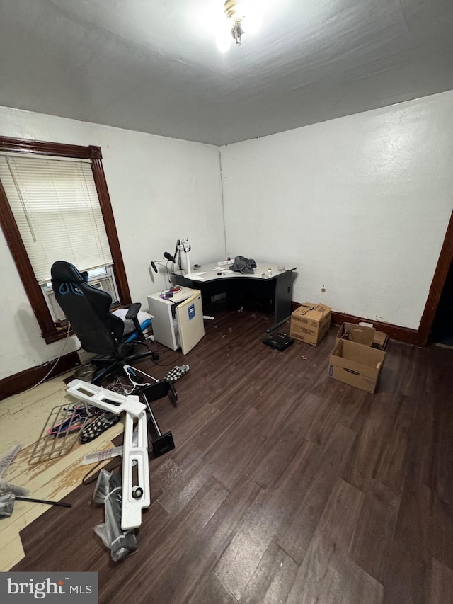 home office featuring dark wood-type flooring