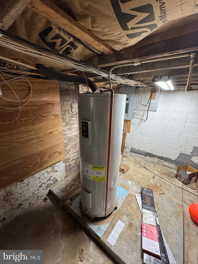 basement featuring electric water heater