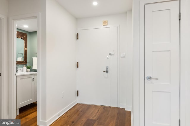 interior space featuring dark wood-type flooring and sink