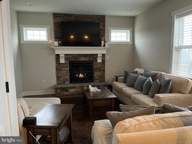 living room with a fireplace