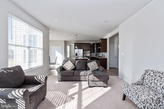 living room with light carpet