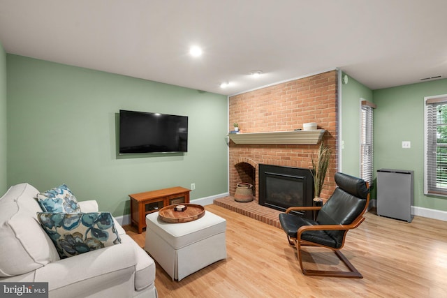 living room featuring a fireplace and light hardwood / wood-style flooring