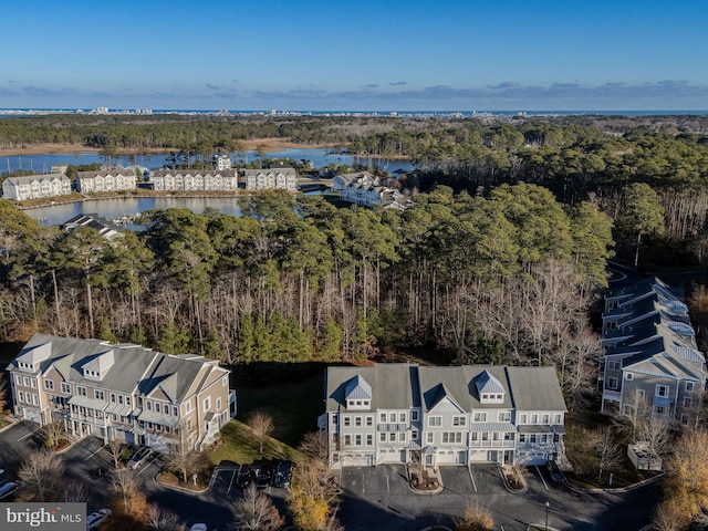 aerial view featuring a water view