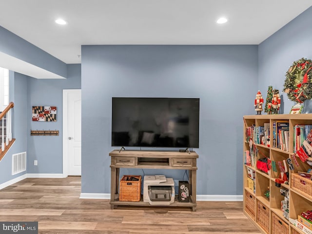 living room with light wood-type flooring