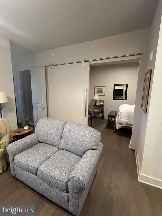 living room featuring dark wood-type flooring