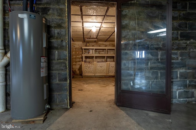 basement featuring water heater