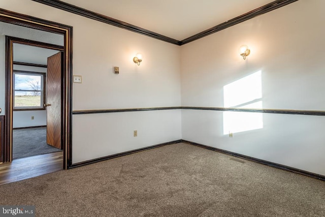 spare room featuring carpet flooring and ornamental molding