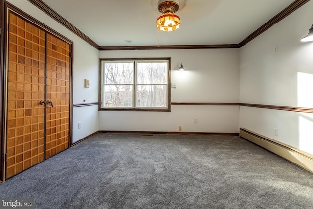 2520 Ridge Rd, Upper Tract, WV 26866 - unfurnished bedroom featuring carpet floors, crown molding, and a baseboard heating unit