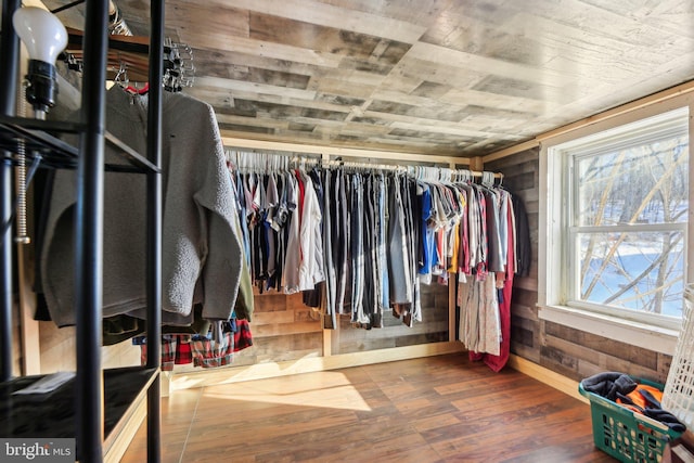 spacious closet with dark wood-type flooring