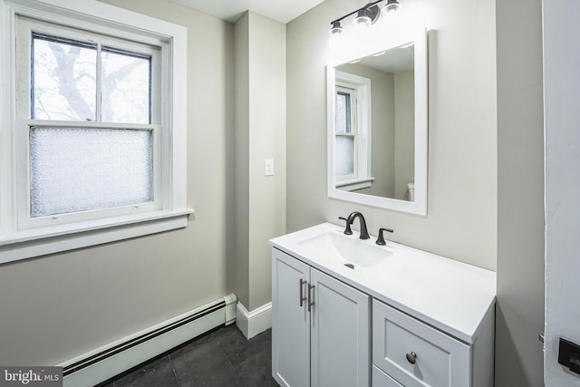 bathroom featuring vanity and a baseboard radiator